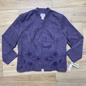 Kari New York Womens Open Front Embroidered Blazer Built In Tank Size 18 Purple